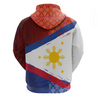 Philippines National Flag Day Zip Hoodie Polynesian and Yakan Tattoo Brush Style
