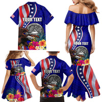 Personalised American Samoa and United States Family Matching Mermaid Dress and Hawaiian Shirt Bald Eagle and Seal Hibiscus Polynesian Pattern
