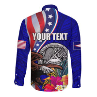 Personalised American Samoa and United States Long Sleeve Button Shirt Bald Eagle and Seal Hibiscus Polynesian Pattern