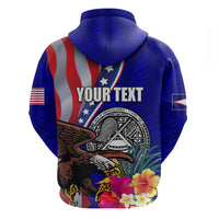 Personalised American Samoa and United States Zip Hoodie Bald Eagle and Seal Hibiscus Polynesian Pattern