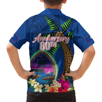 Guam Liberation Day 80th Anniversary Family Matching Long Sleeve Bodycon Dress and Hawaiian Shirt Palm Tree and Seal Artwork Hibiscus Polynesian Pattern