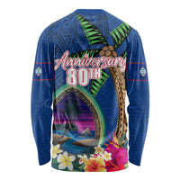Guam Liberation Day 80th Anniversary Long Sleeve Shirt Palm Tree and Seal Artwork Hibiscus Polynesian Pattern