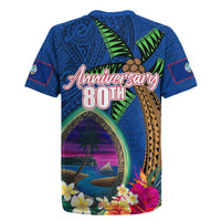 Guam Liberation Day 80th Anniversary Rugby Jersey Palm Tree and Seal Artwork Hibiscus Polynesian Pattern LT03 - Polynesian Pride