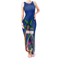 Guam Liberation Day 80th Anniversary Tank Maxi Dress Palm Tree and Seal Artwork Hibiscus Polynesian Pattern LT03 Women Blue - Polynesian Pride