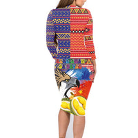 Philippines Kadayawan Family Matching Long Sleeve Bodycon Dress and Hawaiian Shirt Filipino Eagle Durian with Polynesian and Igorots Pattern