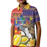 Philippines Kadayawan Kid Polo Shirt Filipino Eagle Durian with Polynesian and Igorots Pattern