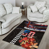 Hawaii Statehood Day Area Rug 50th state of the United States Kakau Tattoos and Hibiscus Grunge - Polynesian Pride