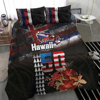 Hawaii Statehood Day Bedding Set 50th state of the United States Kakau Tattoos and Hibiscus Grunge - Polynesian Pride