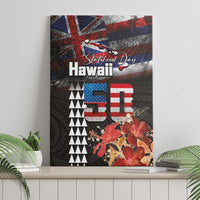 Hawaii Statehood Day Canvas Wall Art 50th state of the United States Kakau Tattoos and Hibiscus Grunge LT03 - Polynesian Pride