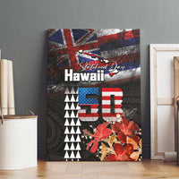 Hawaii Statehood Day Canvas Wall Art 50th state of the United States Kakau Tattoos and Hibiscus Grunge LT03 - Polynesian Pride