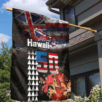 Hawaii Statehood Day Garden Flag 50th state of the United States Kakau Tattoos and Hibiscus Grunge - Polynesian Pride