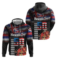 Hawaii Statehood Day Hoodie 50th state of the United States Kakau Tattoos and Hibiscus Grunge - Polynesian Pride