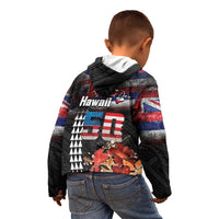 Hawaii Statehood Day Kid Hoodie 50th state of the United States Kakau Tattoos and Hibiscus Grunge - Polynesian Pride