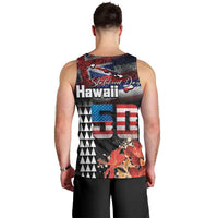 Hawaii Statehood Day Men Tank Top 50th state of the United States Kakau Tattoos and Hibiscus Grunge LT03 - Polynesian Pride