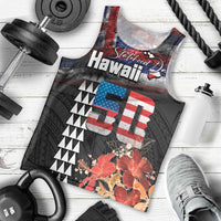 Hawaii Statehood Day Men Tank Top 50th state of the United States Kakau Tattoos and Hibiscus Grunge LT03 - Polynesian Pride