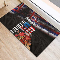 Hawaii Statehood Day Rubber Doormat 50th state of the United States Kakau Tattoos and Hibiscus Grunge - Polynesian Pride
