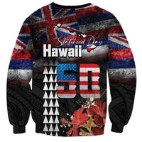 Hawaii Statehood Day Sweatshirt 50th state of the United States Kakau Tattoos and Hibiscus Grunge - Polynesian Pride