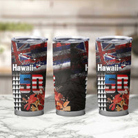 Hawaii Statehood Day Tumbler Cup 50th state of the United States Kakau Tattoos and Hibiscus Grunge - Polynesian Pride