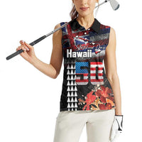 Hawaii Statehood Day Women Sleeveless Polo Shirt 50th state of the United States Kakau Tattoos and Hibiscus Grunge LT03 - Polynesian Pride