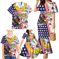 Hawaii and United States Together Family Matching Mermaid Dress and Hawaiian Shirt Seal of Hawaii and Bald Eagle LT03 - Polynesian Pride