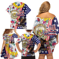 Hawaii and United States Together Family Matching Off Shoulder Short Dress and Hawaiian Shirt Seal of Hawaii and Bald Eagle LT03 - Polynesian Pride