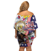 Hawaii and United States Together Off Shoulder Short Dress Seal of Hawaii and Bald Eagle - Polynesian Pride