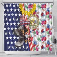 Hawaii and United States Together Shower Curtain Seal of Hawaii and Bald Eagle - Polynesian Pride