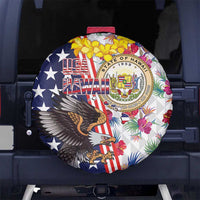 Hawaii and United States Together Spare Tire Cover Seal of Hawaii and Bald Eagle - Polynesian Pride