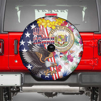 Hawaii and United States Together Spare Tire Cover Seal of Hawaii and Bald Eagle - Polynesian Pride