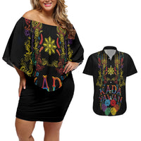 Philippines Kadayawan Festival Couples Matching Off Shoulder Short Dress and Hawaiian Shirt Polynesian Tribal Art Barong Style
