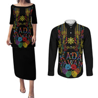 Philippines Kadayawan Festival Couples Matching Puletasi and Long Sleeve Button Shirt Polynesian Tribal Art Barong Style LT03 Black - Polynesian Pride