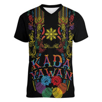 Philippines Kadayawan Festival Women V-Neck T-Shirt Polynesian Tribal Art Barong Style