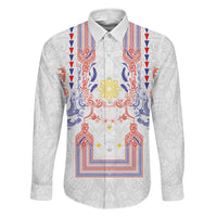 Philippines Barong Style Family Matching Short Sleeve Bodycon Dress and Hawaiian Shirt Polynesian Kakau Art Tattoos with Tribal Filipino Sun LT03 Dad's Shirt - Long Sleeve White - Polynesian Pride