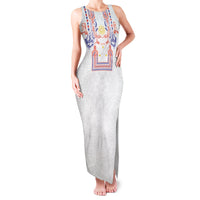 Philippines Barong Style Family Matching Tank Maxi Dress and Hawaiian Shirt Polynesian Kakau Art Tattoos with Tribal Filipino Sun LT03 Mom's Dress White - Polynesian Pride