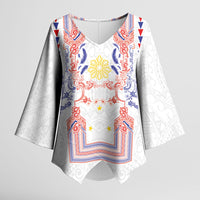 Philippines Barong Style Kimono Sleeve Blouse Polynesian Kakau Art Tattoos with Tribal Filipino Sun
