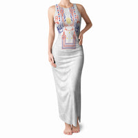 Philippines Barong Style Tank Maxi Dress Polynesian Kakau Art Tattoos with Tribal Filipino Sun LT03 Women White - Polynesian Pride