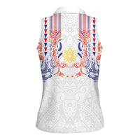 Philippines Barong Style Women Sleeveless Polo Shirt Polynesian Kakau Art Tattoos with Tribal Filipino Sun LT03 - Polynesian Pride