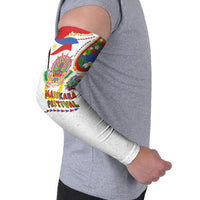 Philippines MassKara Festival Arm Sleeves Smile Masks with Hawaiian Art Pattern and Tropical Plants