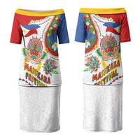 Philippines MassKara Festival Couples Matching Puletasi and Hawaiian Shirt Smile Masks with Hawaiian Art Pattern and Tropical Plants LT03 - Polynesian Pride