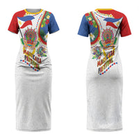 Philippines MassKara Festival Couples Matching Short Sleeve Bodycon Dress and Hawaiian Shirt Smile Masks with Hawaiian Art Pattern and Tropical Plants LT03 - Polynesian Pride