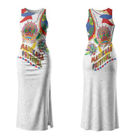 Philippines MassKara Festival Couples Matching Tank Maxi Dress and Hawaiian Shirt Smile Masks with Hawaiian Art Pattern and Tropical Plants LT03 - Polynesian Pride