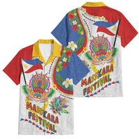 Philippines MassKara Festival Family Matching Mermaid Dress and Hawaiian Shirt Smile Masks with Hawaiian Art Pattern and Tropical Plants LT03 Dad's Shirt - Short Sleeve Multicolor - Polynesian Pride