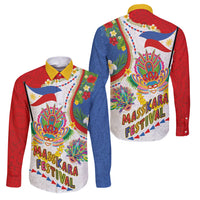 Philippines MassKara Festival Family Matching Off Shoulder Maxi Dress and Hawaiian Shirt Smile Masks with Hawaiian Art Pattern and Tropical Plants LT03 Dad's Shirt - Long Sleeve Multicolor - Polynesian Pride