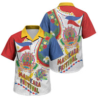 Philippines MassKara Festival Family Matching Off Shoulder Maxi Dress and Hawaiian Shirt Smile Masks with Hawaiian Art Pattern and Tropical Plants LT03 Son's Shirt Multicolor - Polynesian Pride
