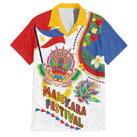Philippines MassKara Festival Family Matching Off Shoulder Short Dress and Hawaiian Shirt Smile Masks with Hawaiian Art Pattern and Tropical Plants LT03 Dad's Shirt - Short Sleeve Multicolor - Polynesian Pride