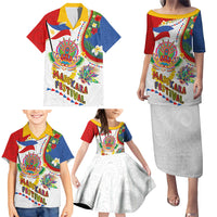 Philippines MassKara Festival Family Matching Puletasi and Hawaiian Shirt Smile Masks with Hawaiian Art Pattern and Tropical Plants LT03 - Polynesian Pride