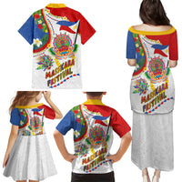 Philippines MassKara Festival Family Matching Puletasi and Hawaiian Shirt Smile Masks with Hawaiian Art Pattern and Tropical Plants LT03 Mom's Dress Multicolor - Polynesian Pride