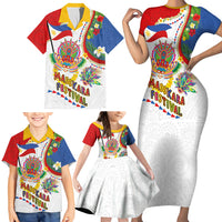 Philippines MassKara Festival Family Matching Short Sleeve Bodycon Dress and Hawaiian Shirt Smile Masks with Hawaiian Art Pattern and Tropical Plants LT03 - Polynesian Pride
