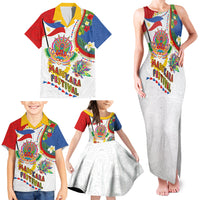 Philippines MassKara Festival Family Matching Tank Maxi Dress and Hawaiian Shirt Smile Masks with Hawaiian Art Pattern and Tropical Plants LT03 - Polynesian Pride
