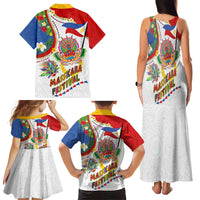 Philippines MassKara Festival Family Matching Tank Maxi Dress and Hawaiian Shirt Smile Masks with Hawaiian Art Pattern and Tropical Plants LT03 Mom's Dress Multicolor - Polynesian Pride